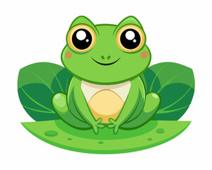 Adorable Green Frog Sitting on a Lotus Leaf – Nature-Inspired Cartoon Design.