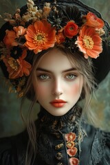 Portrait of a Young Woman with a Flower Crown.
