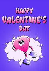 Great flyer, poster, postcard with a cute heart. Happy Valentine's Day. Vector illustration in pink and purple colors.