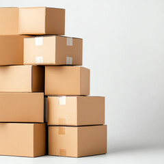 Obraz premium Stacked cardboard boxes ready for shipping in a clean, minimalistic environment.