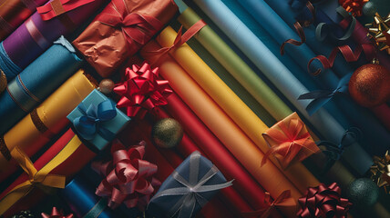 Pride Rainbow Gift Wrapping Supplies: A collection of vibrant, rainbow-colored gift wrapping materials, perfect for pride celebrations.