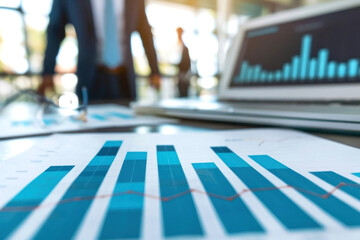 Business insights unfold as digital charts blend with blurred silhouettes