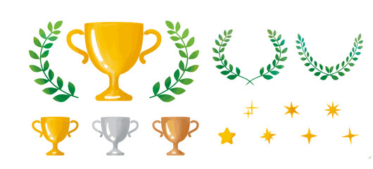 トロフィーと月桂冠とキラキラのランキング素材