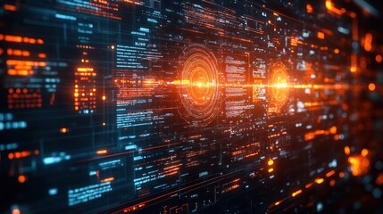 Obraz premium Digital Interface with Glowing Orange and Blue Lights