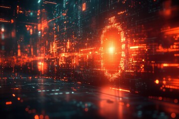 Fototapeta premium Abstract digital red glowing circuit board