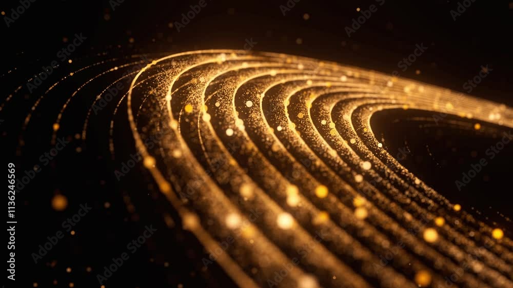 Wall mural golden particles animation abstract background. glitter circle texture with shiny sparkles. holiday 