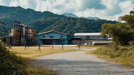 A sleek photography studio setup with balanced tripods, a crisp white backdrop, and industrial overhead lighting in a spacious, clean space.