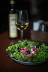 platter of salad on a restaurant table