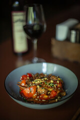 Georgian cuisine. Salad on the restaurant's prepared table
