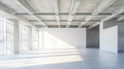Minimalist photography studio featuring a symmetrical setup of tripods, a flawless white backdrop, and exposed industrial ceiling piping
