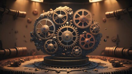 Obraz premium Steampunk Gears Mechanism, Intricate Clockwork Art for Industrial Design