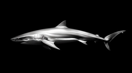 Fototapeta premium Monochrome shark profile against black background.