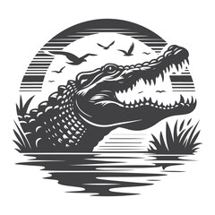 Minimal alligator vector silhouette for creative, jungle, and predator-themed illustrations.