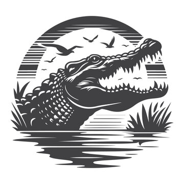 Minimal alligator vector silhouette for creative, jungle, and predator-themed illustrations.