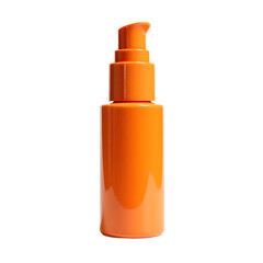 Front view of a orange tinted moisturizer bottle with no labels isolated on a white transparent background.