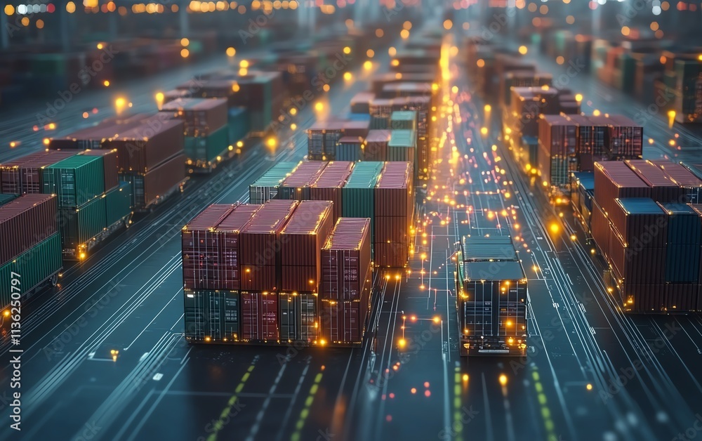 Poster global business logistics concept, advanced technology interface, seamless connections between partn