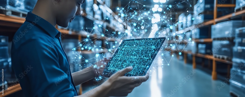 Poster global partner connection through business logistics concept, advanced technology interface, hightec