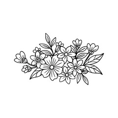  Flowers Bouquet Icon, Minimalist ThinLine Art, Hand-drawn Floral Icon Elements, Flowers in Outline Logo Style.