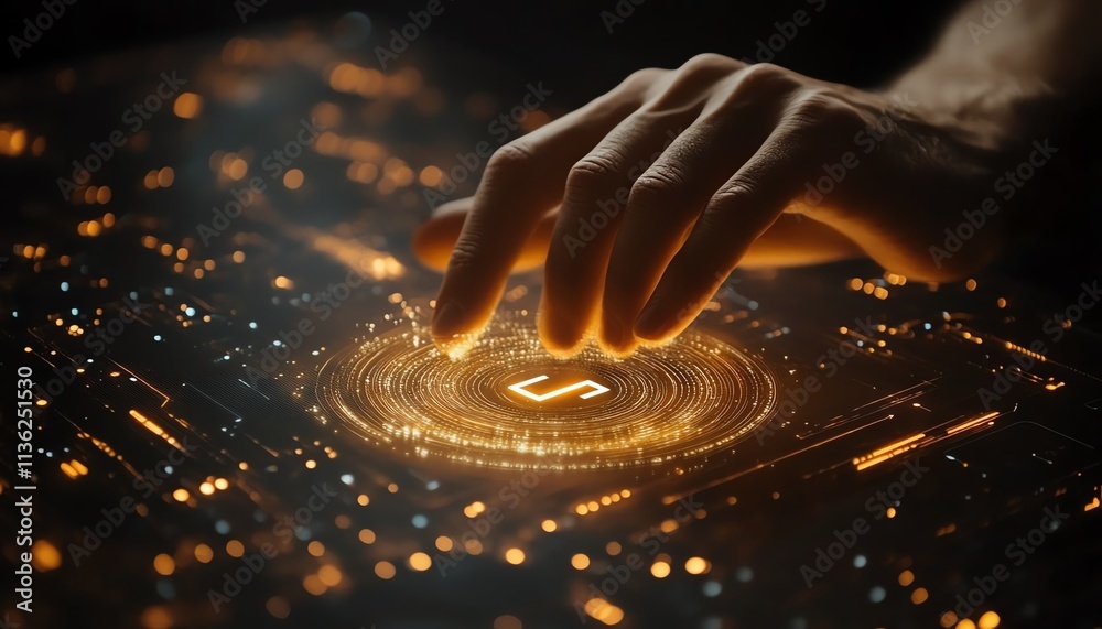 Aufkleber man s hand interacting with verification mark, check symbol, digital documents, hologram interface w