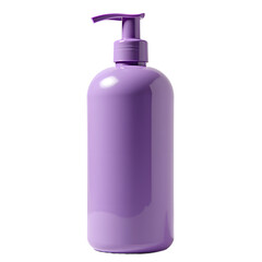 Front view of a purple lotion bottle with no labels isolated on a white transparent background.