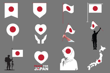 Flag of Japan Set, Original and simple Japan flag Bundle, vector illustration of Japan flag Collection
