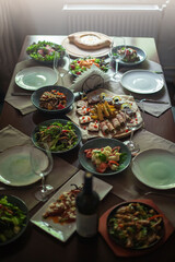 set table with meals in the restaurant