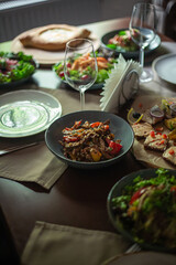 set table with meals in the restaurant