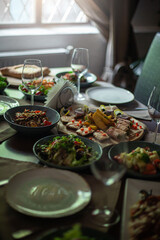 set table with meals in the restaurant