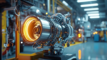 The industrial power of engines displayed in a factory floor setting"