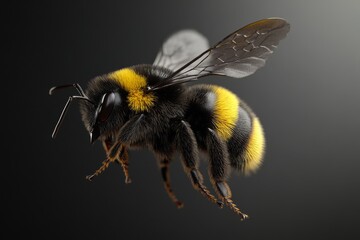 Close-Up of a Bumble Bee in Flight, Detailed 3D Render