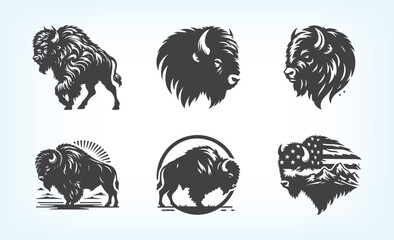 Bold and minimal bison vector silhouettes for creative, nature, and countryside-inspired illustrations.