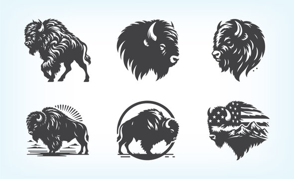 Bold and minimal bison vector silhouettes for creative, nature, and countryside-inspired illustrations.