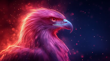 Abstract neon glowing eagle head outline against a modern vivid gradient background