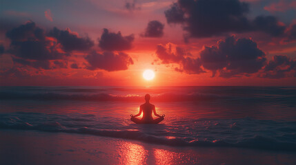 Meditating at sunset by the ocean creates a tranquil experience filled with peace and reflection