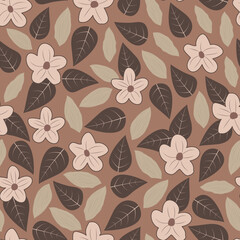 Floral Seamless Pattern. Surface Design of Scandinavian flowers and leaves