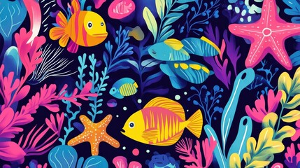 Obraz premium Colorful Underwater Scene with Marine Life and Corals