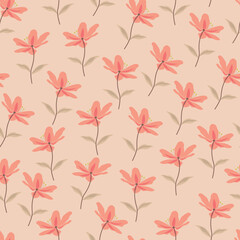 Floral seamless pattern. Surface design of stylized pink wildflowers