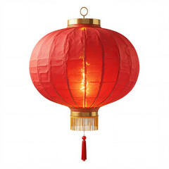 Fototapeta premium Traditional red and gold Chinese new year hanging paper lantern - isolated on white background