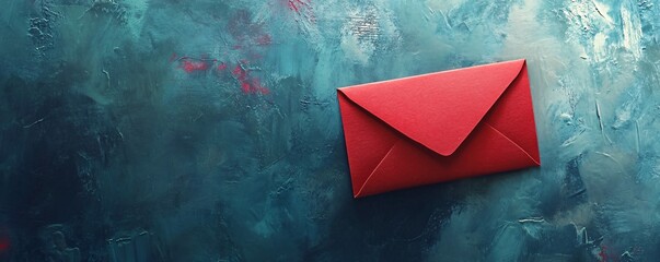 Red envelope lying on textured background symbolizing communication