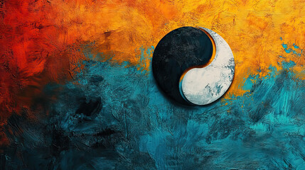 Taoist Yin-Yang on colorful abstract background with copy space for World Interfaith Harmony Week banner.
