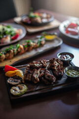 set table with meals in the restaurant
