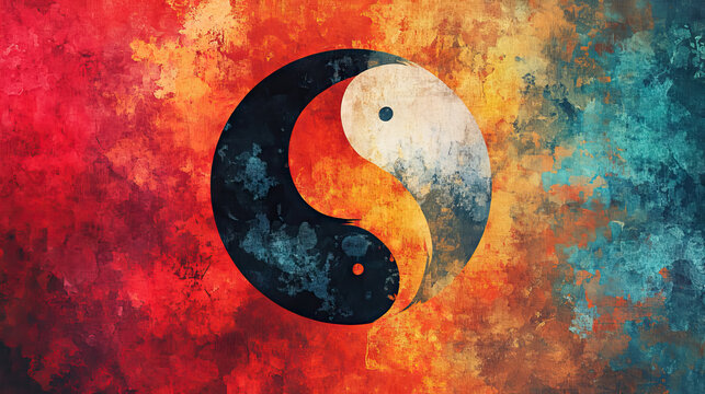 Taoist Yin-Yang jin jang against abstract colorful background for World Interfaith Harmony Week banner