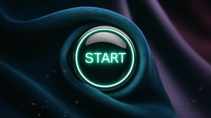 Glowing Start Button on Dark Fabric,  Begin, Launch, Innovation Concept