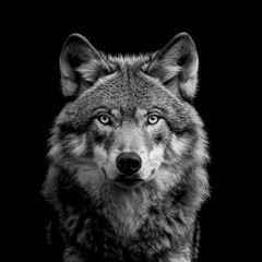 Obraz premium black and white portrait of a Wolf looking straight into the camera 