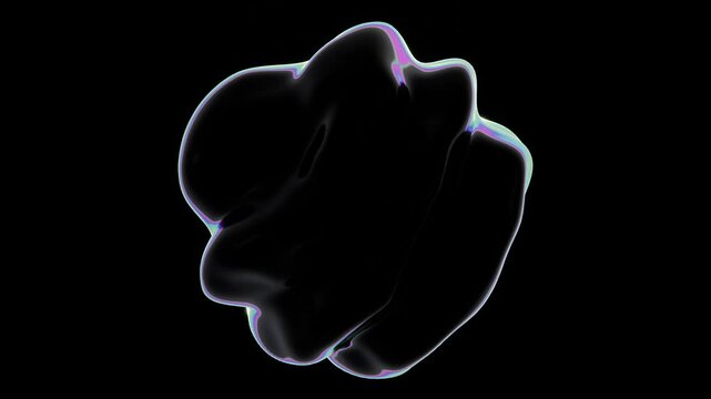 Abstract 3D horizontal gradient pearl jewelry gasoline bubble blob shape metallic illuminated liquid fluid sphere art ball element illustration shiny blur social media dynamic wallpaper loop animation