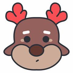 Simple Christmas reindeer head vector cartoon icon isolated on a white background.