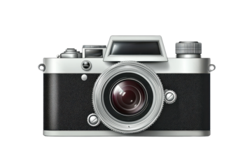 A vintage camera with a sleek design, featuring a prominent lens and detailed controls, embodying classic photography aesthetics.