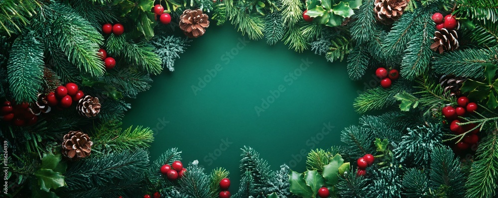 Poster christmas border creating festive frame on green background