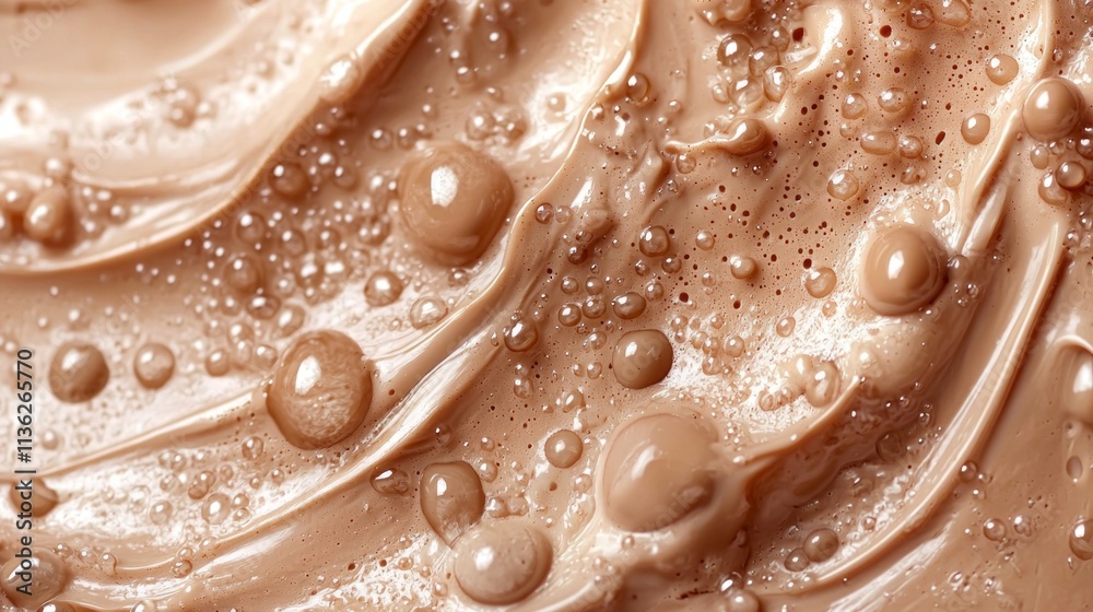 Poster a close up of a creamy brown substance with many bubbles. the color of the year mocha mousse