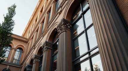 Obraz premium A historical building with arched windows and columns.